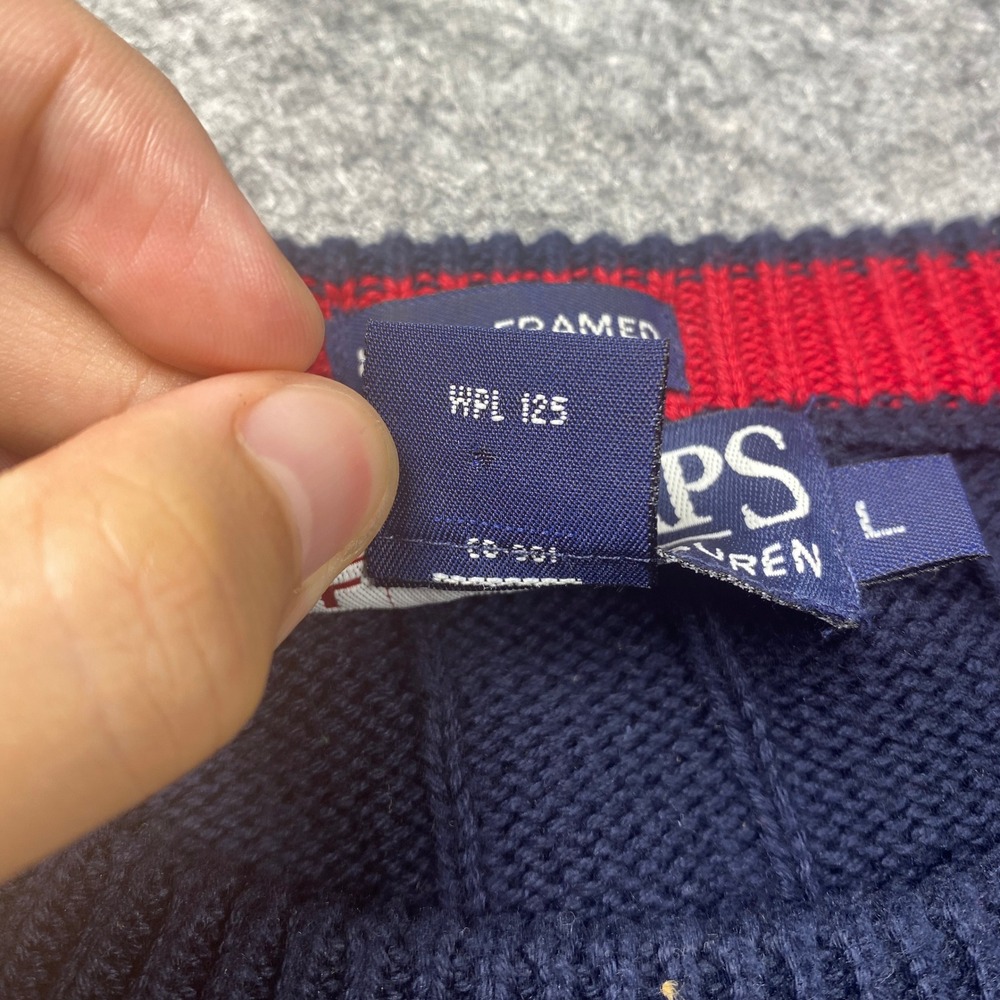 Vintage Chaps Ralph Lauren Navy Blue Ribbed Cotton Crest Sweater Mens Large READ - Picture 5 of 9